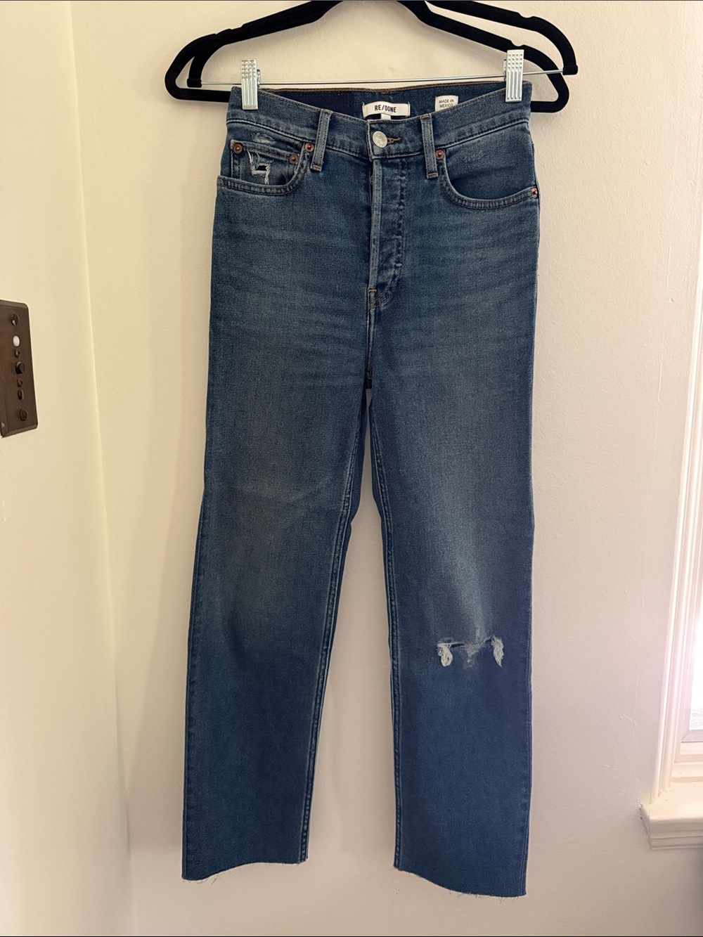 Re/Done Medium Blue 70s Stove Pipe Jeans